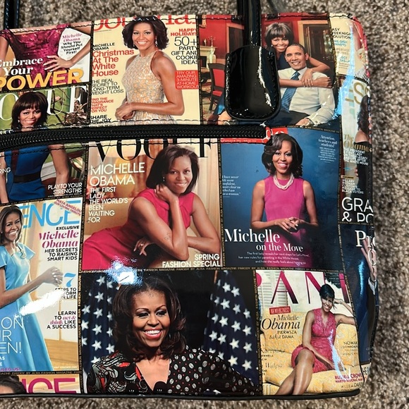 NWOT Michelle Obama First Lady Glossy Magazine Print Collage Vinyl Handbag Purse - Picture 10 of 16